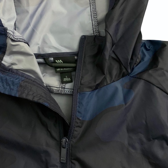 ❌ SOLD ❌ NEW Mens Navy Camouflage Windbreaker Hood Zip Jacket All in Motion L - Picture 7 of 9